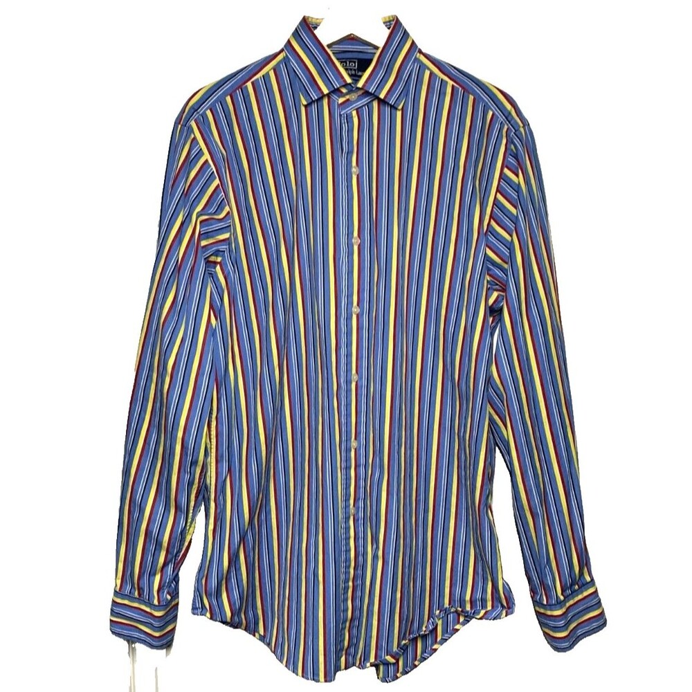 Polo Ralph Lauren Regent Shirt Mens 16 L Classic Fit Multi Color Vertical Stripe